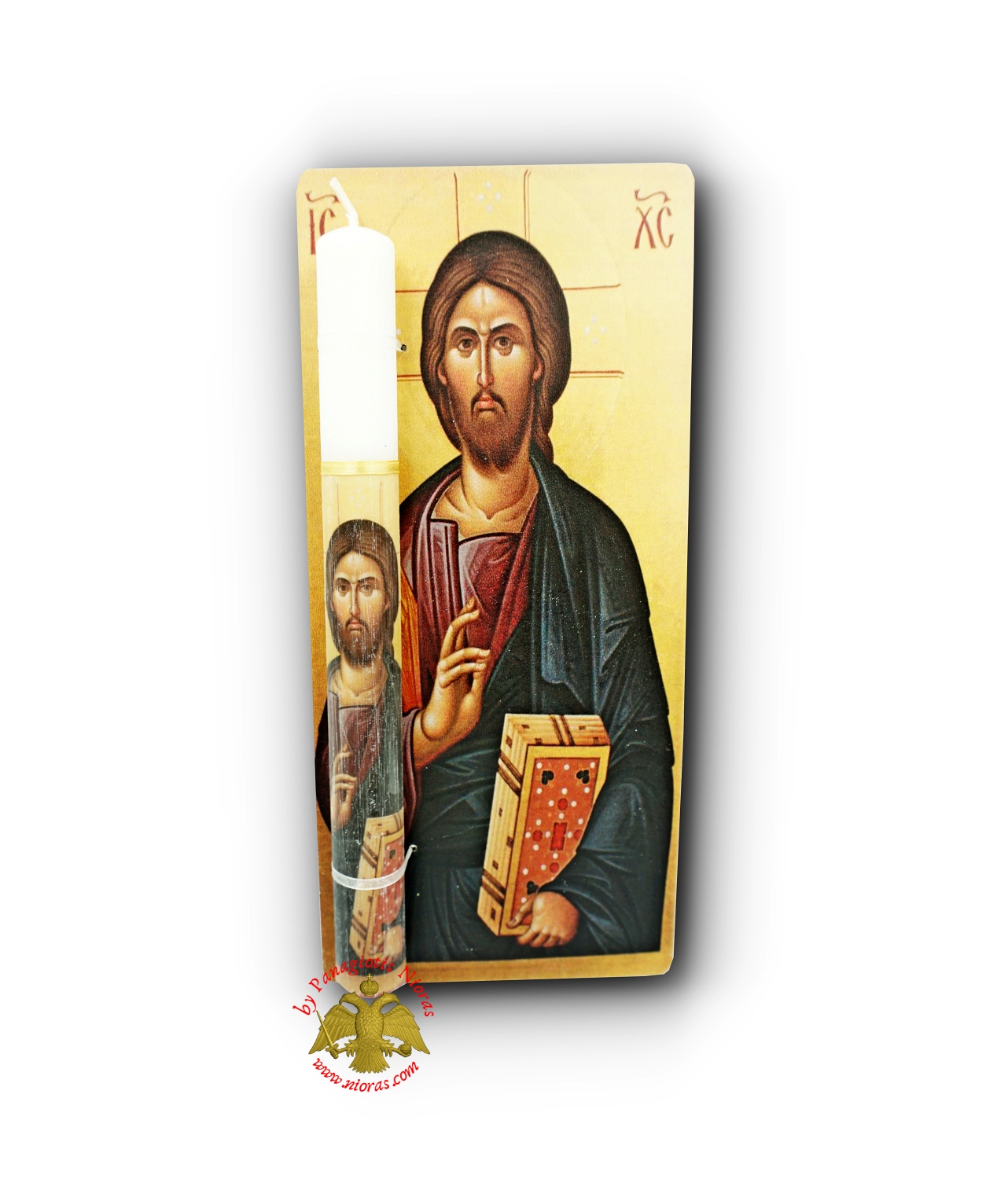 Easter Candle With Wooden Icon of Jesus Christ 30cm